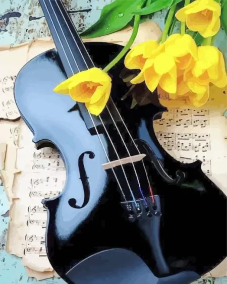 Violin And Flowers Diamond Painting