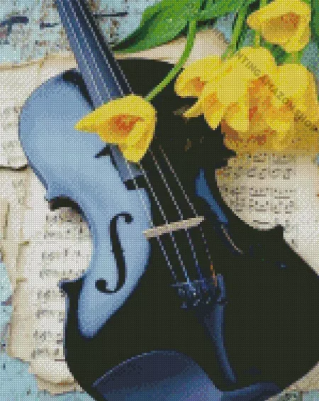 Violin And Flowers Diamond Painting