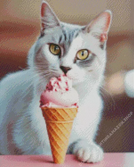 Cat Eating Ice Cream Diamond Painting