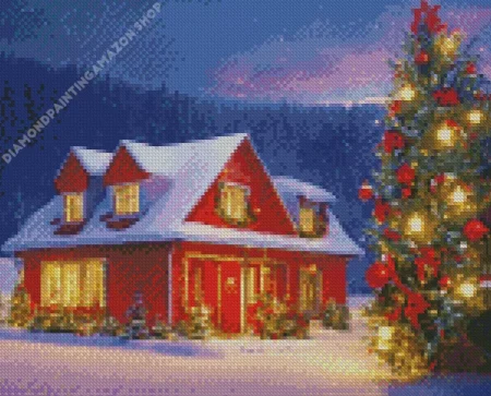 Christmas Red House Diamond Painting