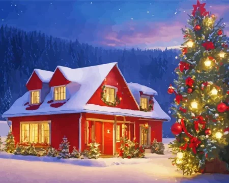 Christmas Red House Diamond Painting