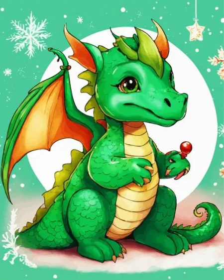 Cute Green Dragon Diamond Painting