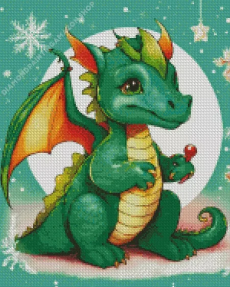 Cute Green Dragon Diamond Painting