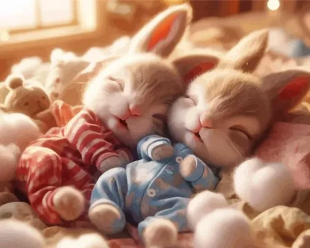 Cute Blonde Bunnies Diamond Painting