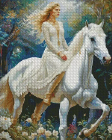 Blonde And Horse Diamond Painting